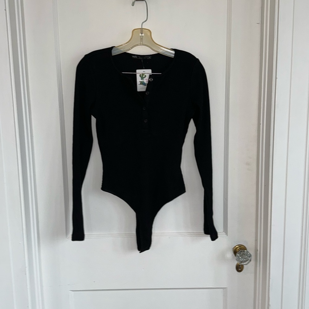 Black Long-Sleeve Henley Bodysuit